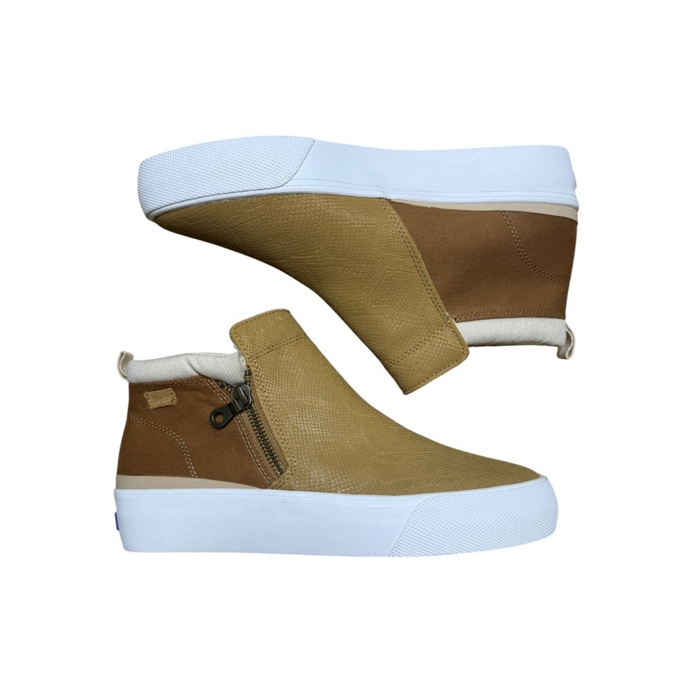 Keds Platform Sneakers Womens 9 Tan Brown Snakeskin Zip Mid Top NWOB Casual Shoe - Picture 3 of 10